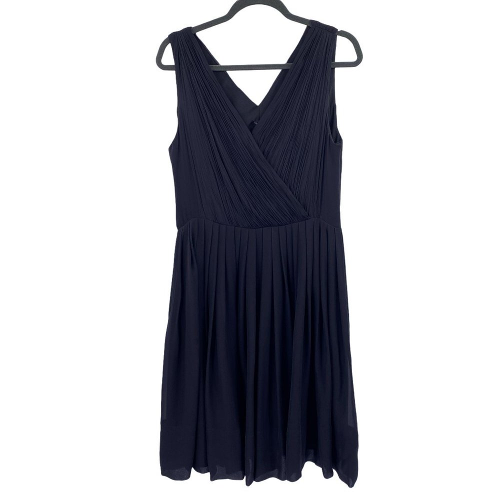 Talbots fit & flare silk v neck black dress size 12 NWT‎ pleated cross bust